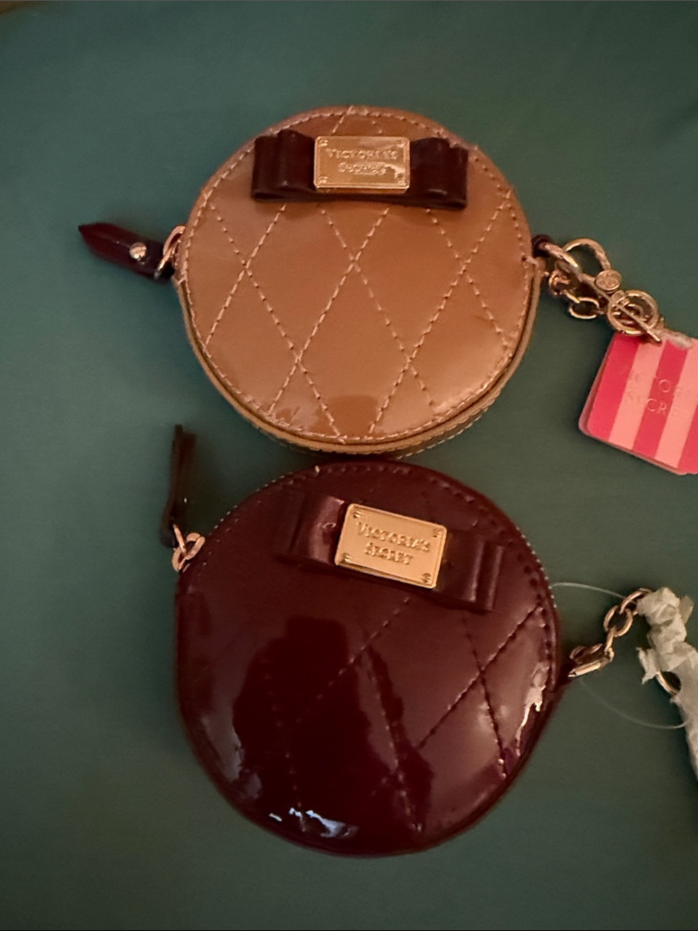 Victoria's Secret Mini Quilted Round Coin Pouches - Beige and Burgundy